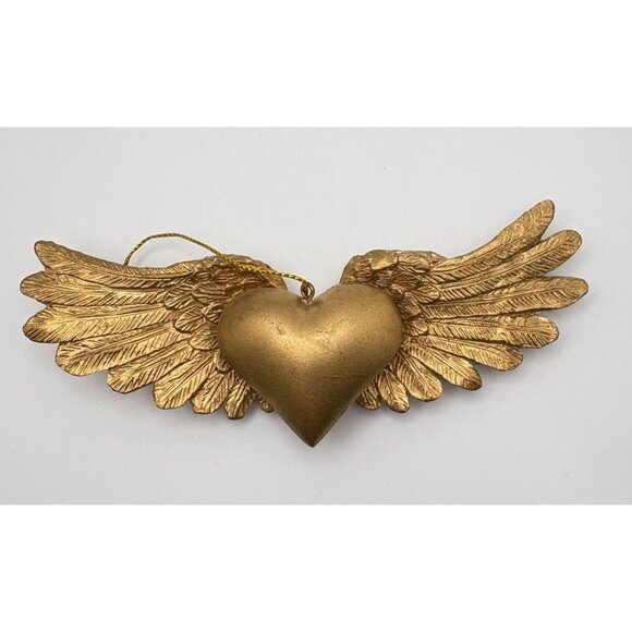 Vintage Gold Heart With Wings Christmas Tree Ornament Love Romance - Picture 6 of 7